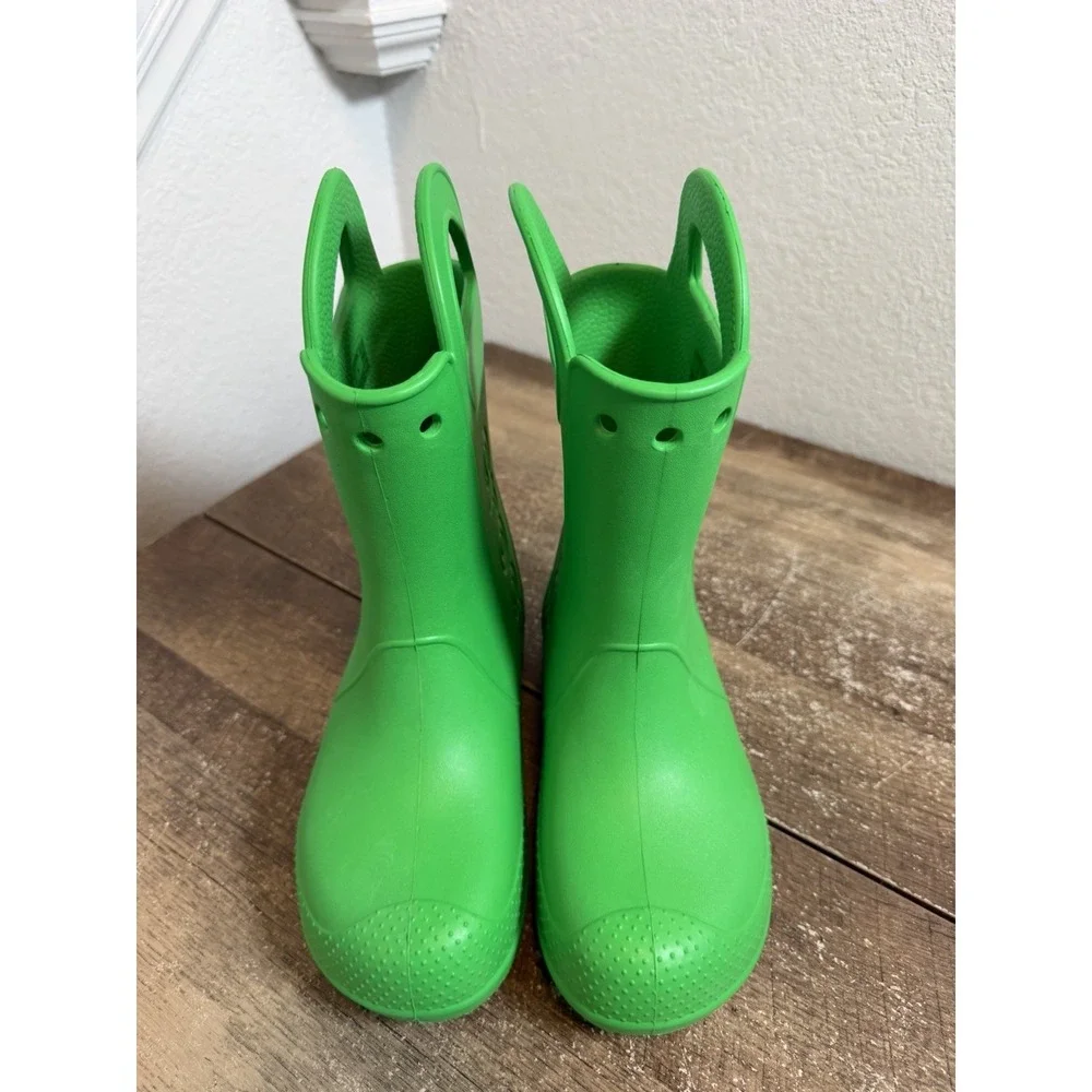 CROCS Kids' Handle It Rain Boots Size J-3 Green Waterproof EVA Reflective 12803